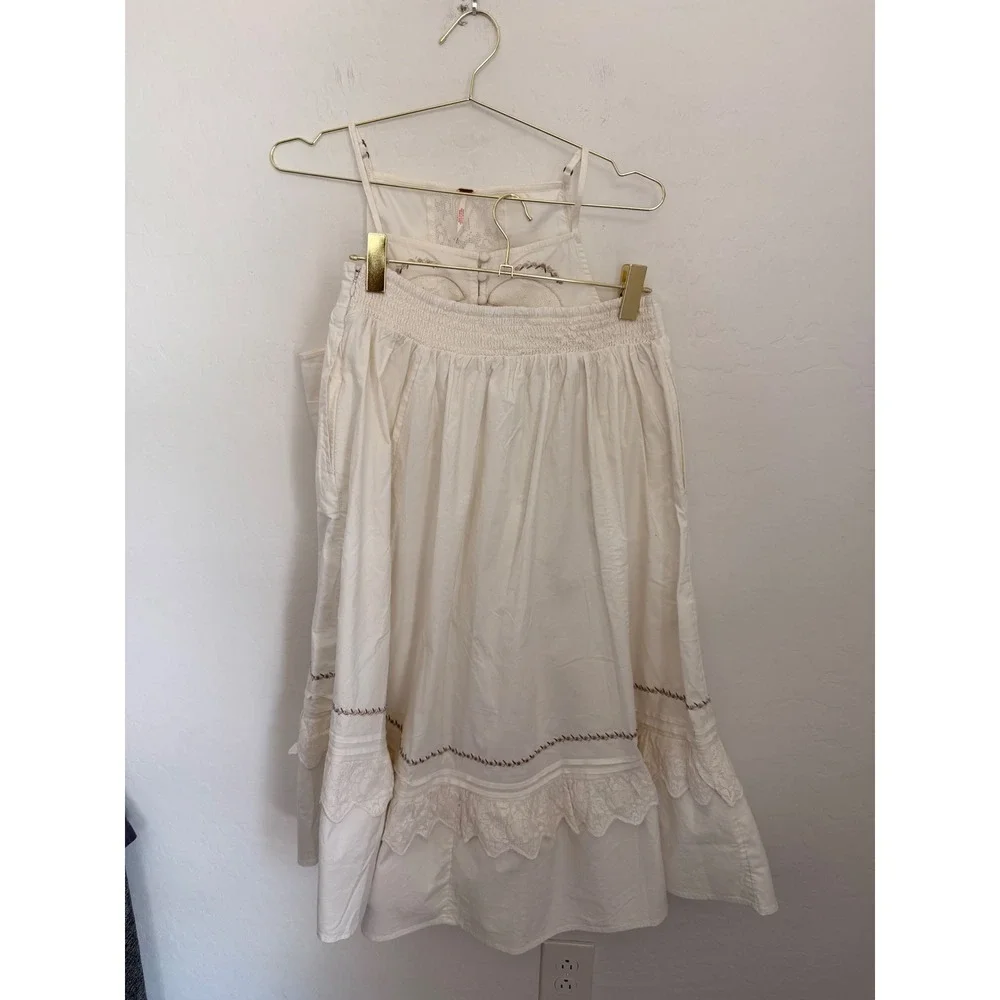Free People Maeberrie Top & Skirt Set Ivory Embroidered Lace Boho Victorian Sz M